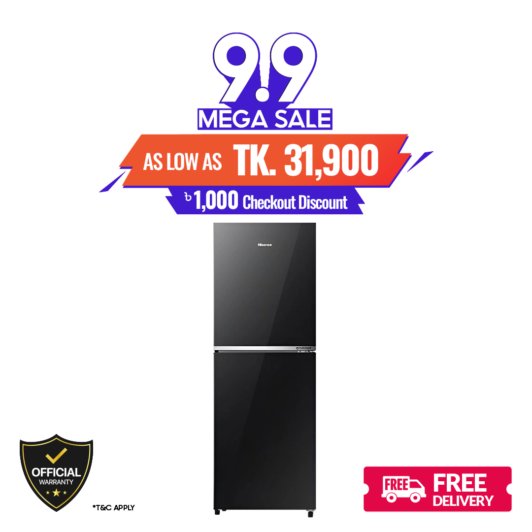 Hisense 238 Liters TMF Inverter Glass Door Refrigerator (RT1G236NAMB/BD3)